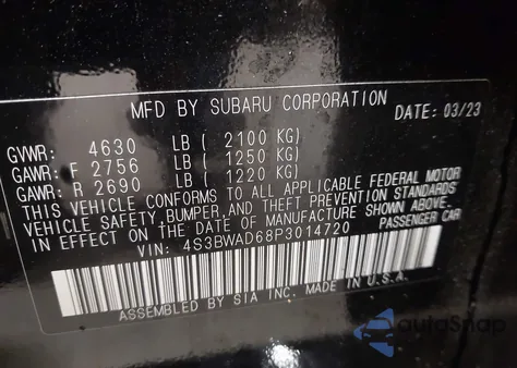 2023 Subaru Legacy Premium из США, поврежденный, VIN 4S3BWAD68P3014720